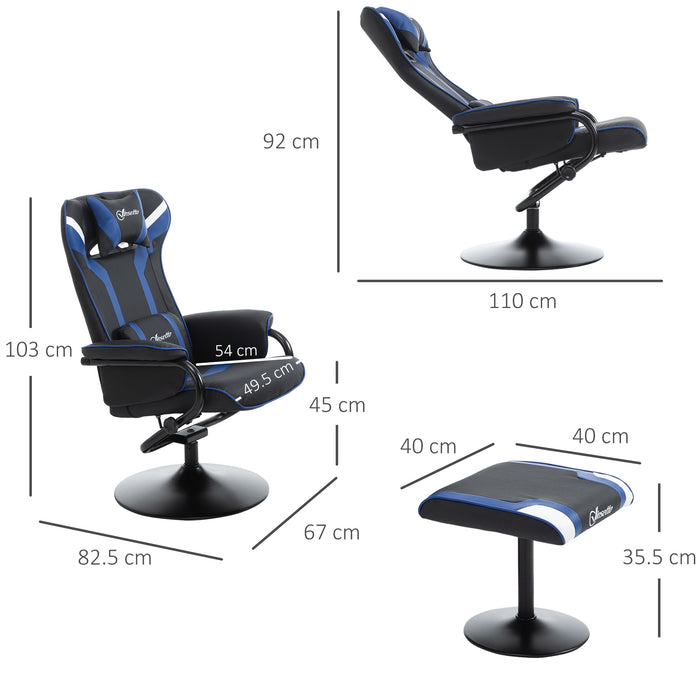 Racing Style Gaming Chair with Footrest Set - Ergonomic Video Game Recliner with Headrest and Lumbar Support, Blue - Ideal Comfort for Home Office Gamers