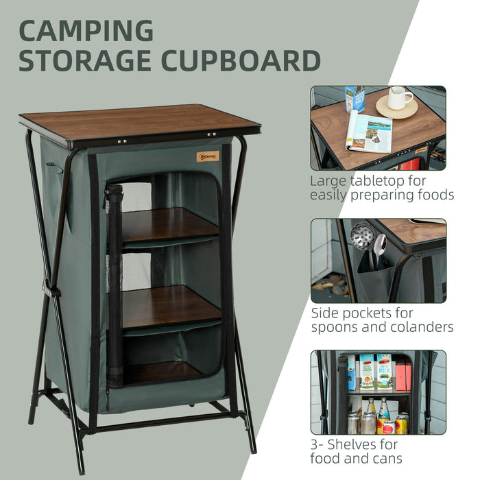 Portable Aluminum Camping Cupboard - Foldable Kitchen Station with Storage Shelves, Cook Table - Ideal for BBQ, Party, Picnic, and Backyard Events