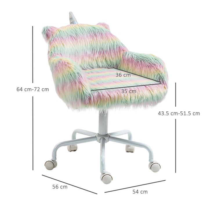 Unicorn Height Adjustable Fluffy Office Chair - Ergonomic Desk Seating with Armrests and Swivel Wheels - Colorful Chair for Comfortable Home Office Setup