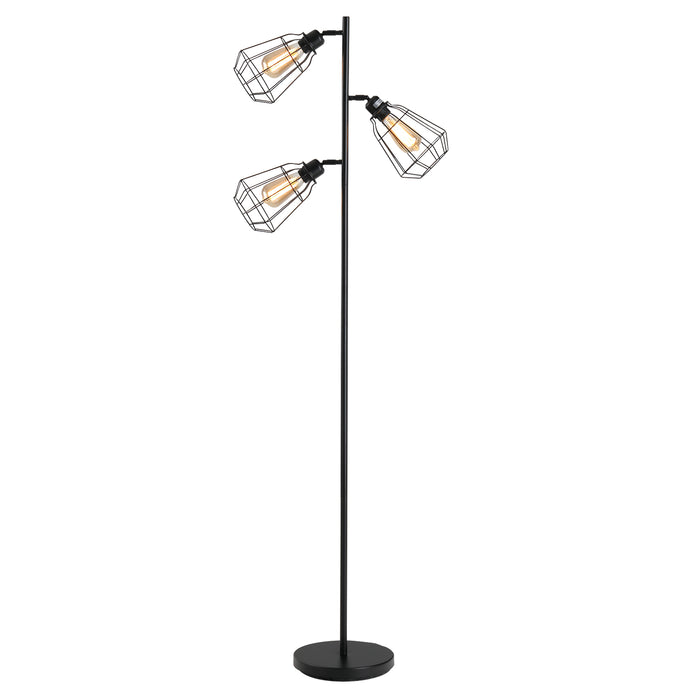 Retro Practical Tree Floor Lamp - 3-Angle Adjustable Lampshade with Sturdy Steel Base - Ideal Lighting for Living Rooms, Bedrooms, and Offices, 165cm Tall, Black