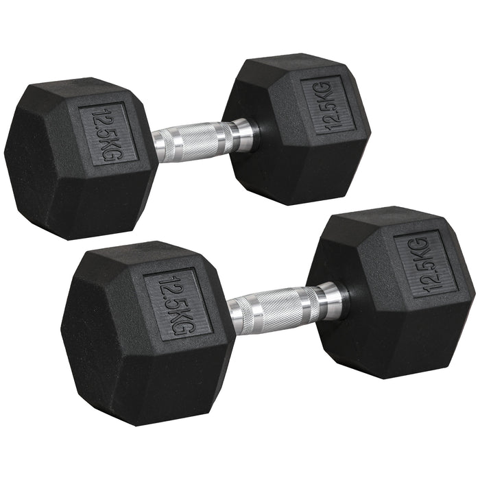Rubber Hex Dumbbell Set - 2-Pack 12.5kg Portable Hand Weights for Strength Training - Ideal for Home Gym & Fitness Enthusiasts