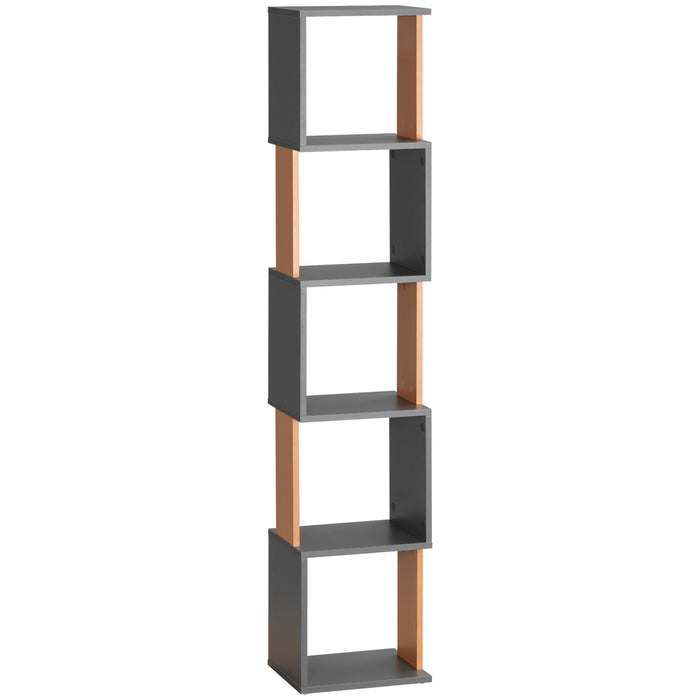 5-Tier Modern Bookcase - Freestanding Storage Shelving Unit, Dark Grey Finish - Ideal for Living Room, Home Office or Study Organization