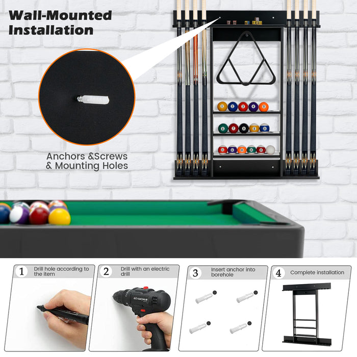 Billiard Stick Holder - Wall Mounted, Pool Cue Rack, Black Finish - Ideal Storage Solution for Pool Enthusiasts and Players