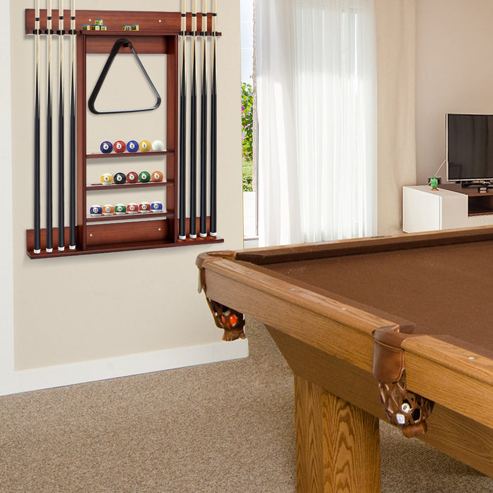 Billiards Accessories - Wall-Mounted Brown Pool Cue Rack - Ideal Storage Solution for Pool Players