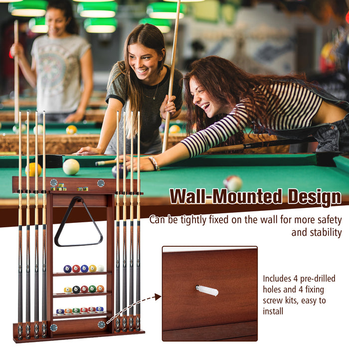 Billiards Accessories - Wall-Mounted Brown Pool Cue Rack - Ideal Storage Solution for Pool Players