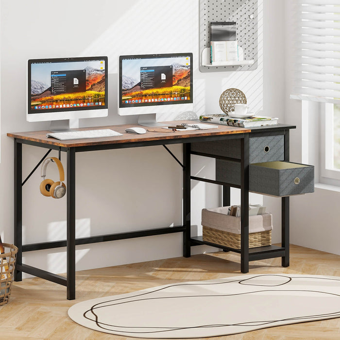 M - 140cm Office Desk with Computer Workstation - Features 2 Drawers and Hook for Organized Workspace