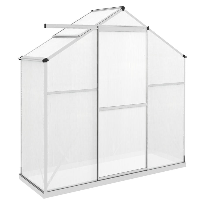 Polycarbonate Walk-In Greenhouse - 6x2.5ft Silver Structure with Rain Gutter and Sliding Door - Ideal for Garden Plant Growth & Weather Protection