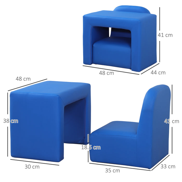 Convertible 2-in-1 Kids Sofa to Chair - Blue, Space-Saving 48x44x41 cm Furniture for Playtime and Relaxation - Ideal for Toddlers' Game Room or Playroom