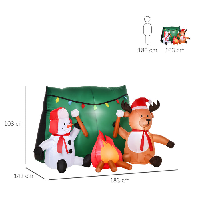 Inflatable Snowman & Reindeer Camping Display - 3.5ft LED Lighted Christmas Yard Decor - Ideal for Indoor, Outdoor, Garden, Lawn, Holiday Parties