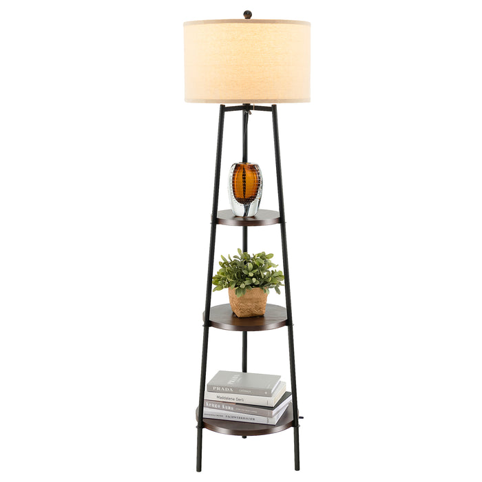 Linen Floor Lamp with Shelves - Chain Switch and Adaptable Lighting - Perfect for Home Decoration and Space Utilization