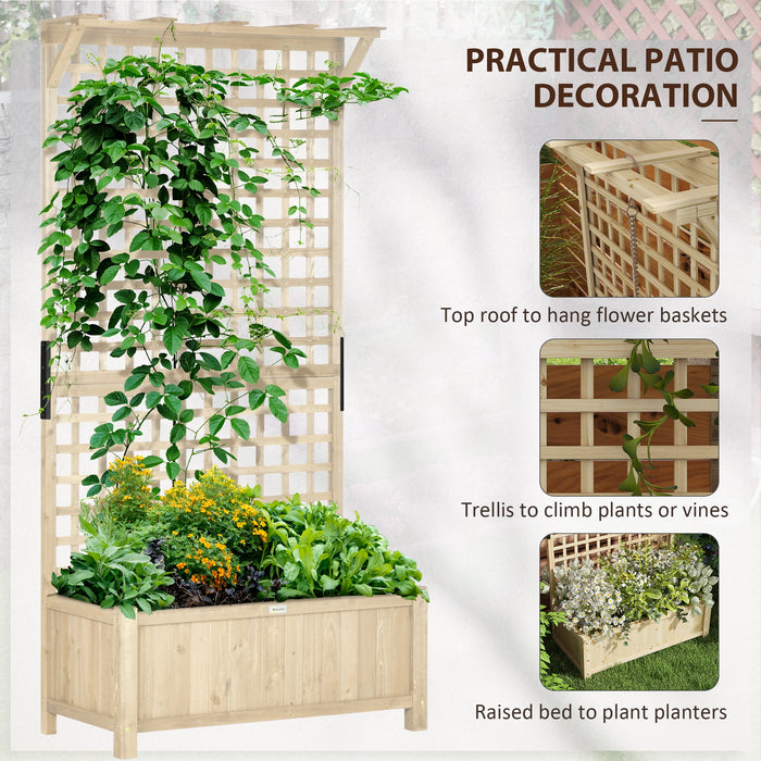 Wooden Raised Garden Bed with Trellis - Drainage Holes, Climbing Plant Support - Ideal for Growing Vegetables and Flowers in Small Spaces