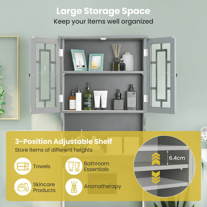 Grey Over-the-Toilet Storage Cabinet with Inner Adjustable Shelf - Bathroom Space Saver - Ideal for Maximizing Small Bathroom Spaces