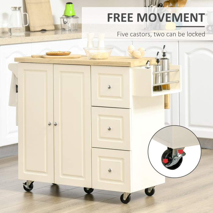 Kitchen Island Cart with Drop-Leaf Design - Mobile Storage Solution with Drawers, Cabinet, and Wheels - Versatile Cart for Kitchen, Dining, and Living Spaces