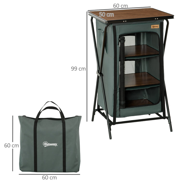 Portable Aluminum Camping Cupboard - Foldable Kitchen Station with Storage Shelves, Cook Table - Ideal for BBQ, Party, Picnic, and Backyard Events