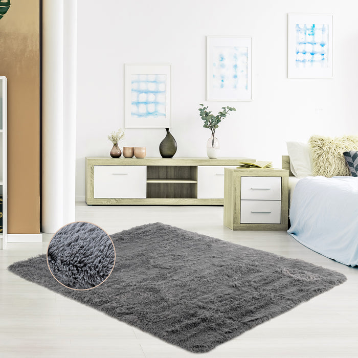 Modern Soft Shag Rug, 120cm x 180cm - Dark Grey Rug with Non-slip Grip Dots- Ideal for Contemporary Home Decor Enthusiasts