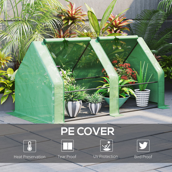 Greenhouse with Steel Frame & PE Cover - Compact Mini Polytunnel with Zippered Window for Plant Growth - Ideal for Vegetables & Small Gardens, 180 x 90 x 90 cm