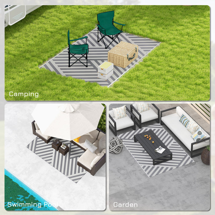 Reversible Grey and Cream RV Mat with Carry Bag - Durable Plastic Straw Outdoor Rug, 182x274cm - Ideal for Camping, Tailgating & Patio Use