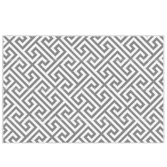 Reversible Outdoor Plastic Straw Rug - 152x243cm Lightweight Patio & Camping Mat, Light Grey - Ideal for RV Trips, Garden, and Indoor Picnics