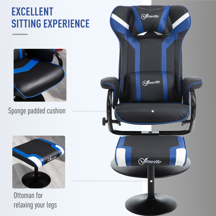 Racing Style Gaming Chair with Footrest Set - Ergonomic Video Game Recliner with Headrest and Lumbar Support, Blue - Ideal Comfort for Home Office Gamers