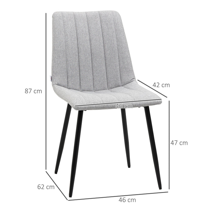 Modern Linen-Touch Grey Dining Chairs, Set of 2 - Sturdy Steel-Legged Kitchen Seating - Ideal for Living Room and Bedroom Comfort