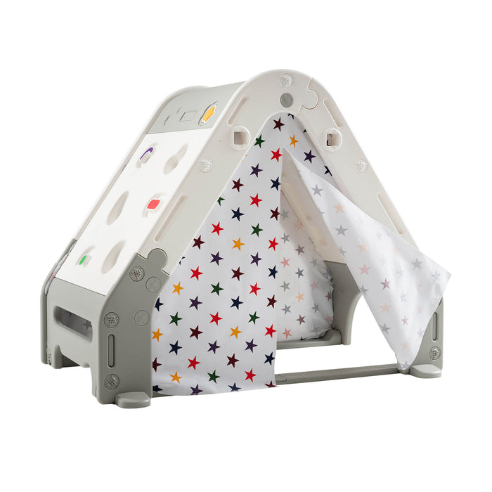 Triangle Climber Playset - Kids Play Structure with Tent Cover and White Board, Grey - Ideal for Indoor Active Play and Learning