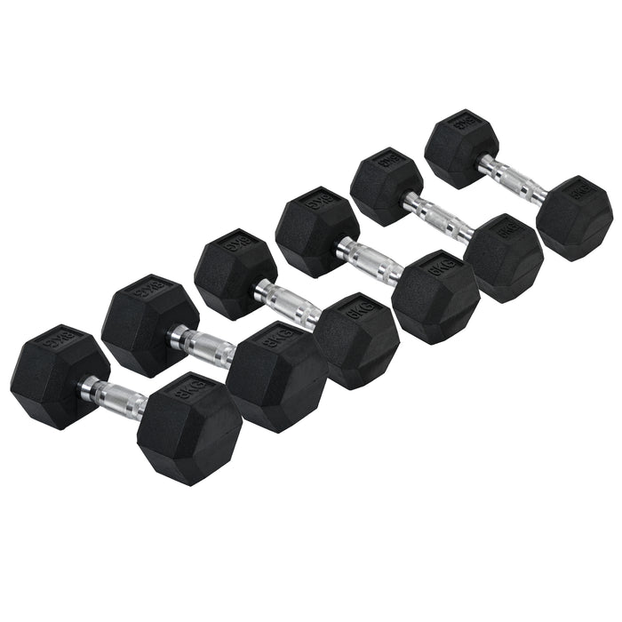 Hexagonal Rubber Dumbbell Set - Home Gym Weights for Strength Training and Fitness - Ideal for Exercise and Lifting, 5kg, 6kg, 8kg Pairs