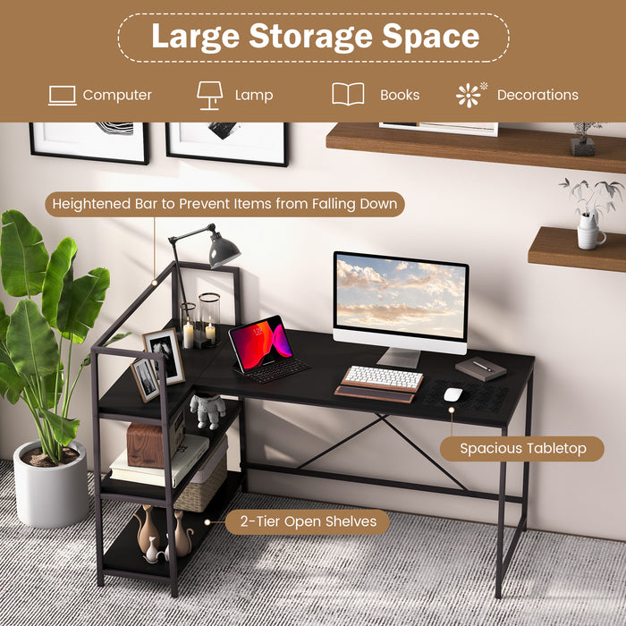 L-Shaped Reversible Desk with Storage - Computer Desk with Open Shelves in Black - Ideal for Home and Office Use
