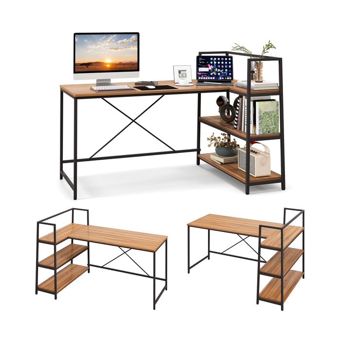 L-Shaped Reversible Desk with Storage - Computer Desk with Open Shelves in Black - Ideal for Home and Office Use