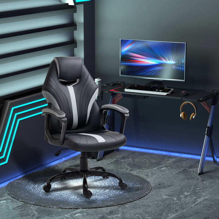 Ergonomic Racing Gaming Chair - Faux Leather Swivel Office Chair with 5 Wheels, Black and Grey - Ideal for Long Gaming Sessions & Professional Gamers