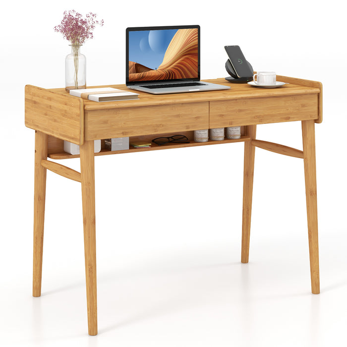 Mid Century Modern - Bamboo Computer Desk in Natural Color - Ideal for Home Office or Study Room