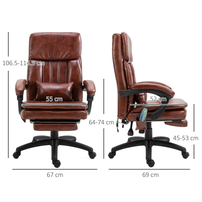 Ergonomic High Back Gaming Chair with Massage & Footrest - Adjustable Reclining Office Recliner, PU Leather, Brown - Comfort for Gamers and Professionals