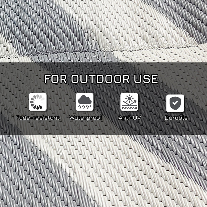 Reversible Grey and Cream RV Mat with Carry Bag - Durable Plastic Straw Outdoor Rug, 182x274cm - Ideal for Camping, Tailgating & Patio Use