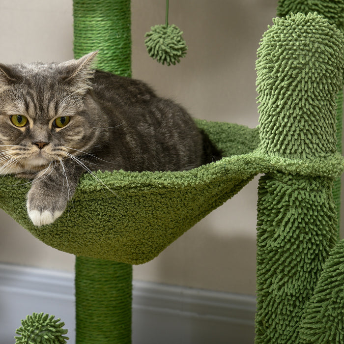 Chenille Cactus Cat Tree - 82cm Luxury Scratching Post with Comfy Hammock - Ideal for Playful Kittens and Resting Cats
