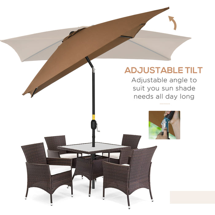 Rectangular Garden Parasol Umbrella 3x2m with Tilt Function - Outdoor Sun Shade Canopy, Aluminium Frame, and Crank Mechanism, Brown - Ideal for Patio, Backyard, or Poolside Relaxation
