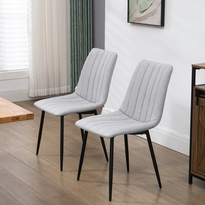 Modern Linen-Touch Grey Dining Chairs, Set of 2 - Sturdy Steel-Legged Kitchen Seating - Ideal for Living Room and Bedroom Comfort