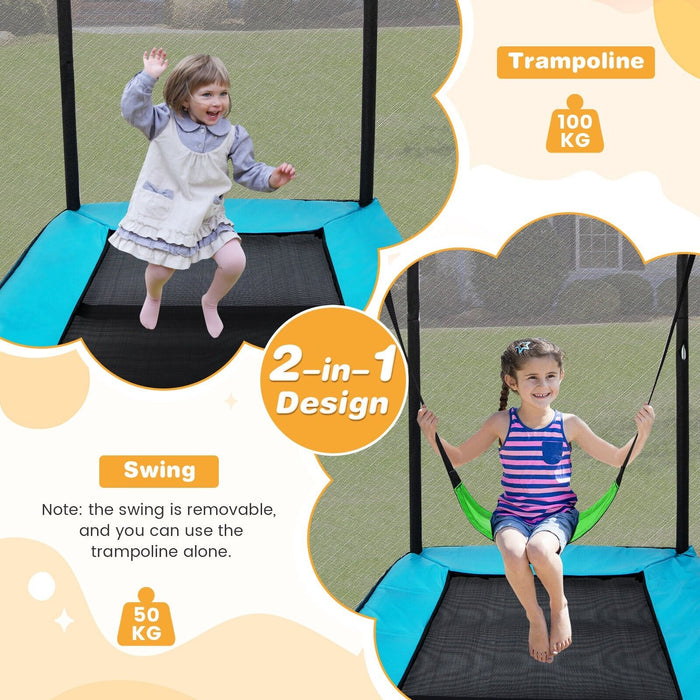 6 Feet Kids Trampoline featuring Swing and Enclosure Safety Net in Blue - Perfect for Outdoor Fun and Safety for Children