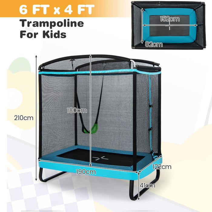 6 Feet Kids Trampoline featuring Swing and Enclosure Safety Net in Blue - Perfect for Outdoor Fun and Safety for Children