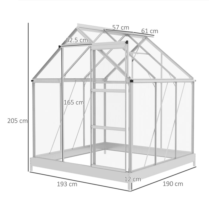 Walk-In Polycarbonate Greenhouse - 6x6 ft with Sliding Door, Vent Window, and Aluminum Frame - Perfect for Gardeners and Plant Protection