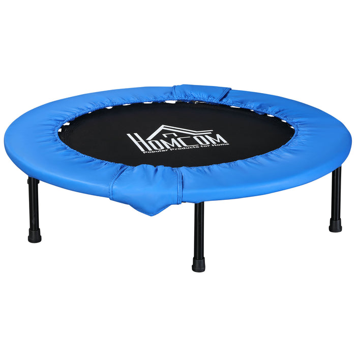 Foldable Mini Trampoline Φ96cm - Home Gym Rebounding Fitness Equipment with Safety Pad - Ideal for Yoga, Exercise, Indoor & Outdoor Jump Workouts, Blue/Black