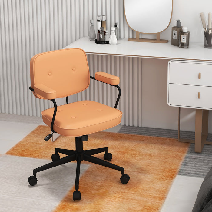PU Leather Task Chair - Upholstered Swivel Chair with Rocking Backrest, Orange Hue - Ideal for Home Office and Extended Use