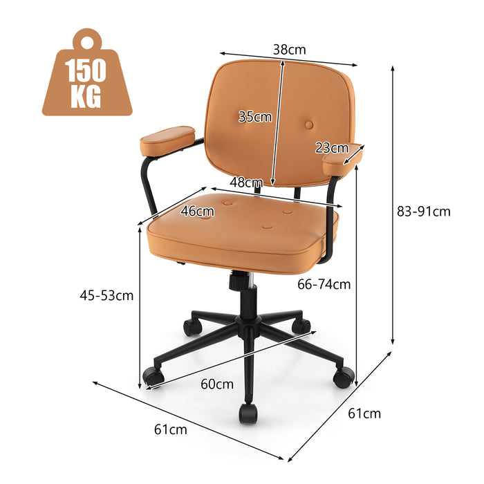 PU Leather Task Chair - Upholstered Swivel Chair with Rocking Backrest, Orange Hue - Ideal for Home Office and Extended Use