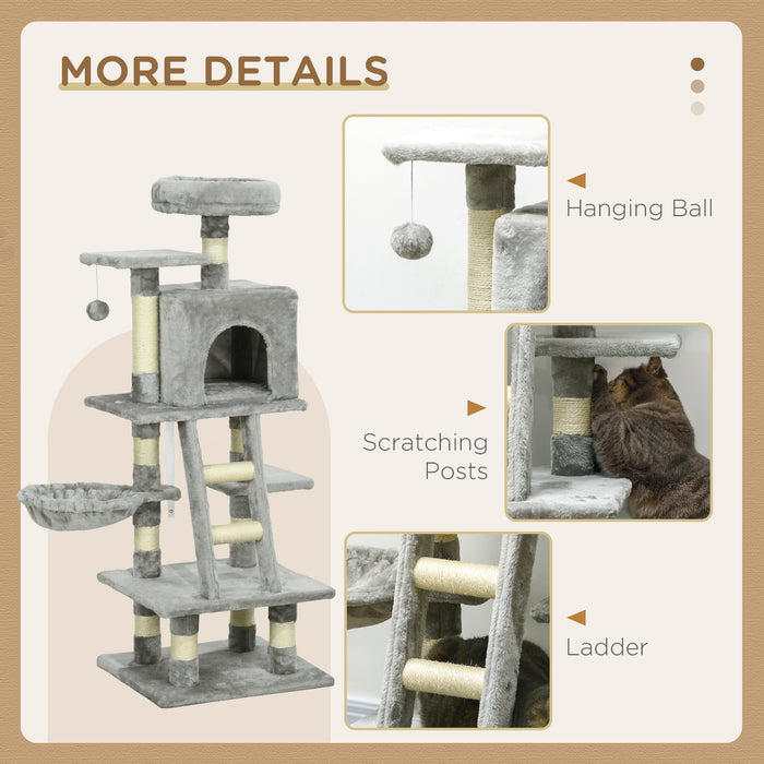Cat Craft Tower - 132cm Multi-Level Climbing Tree with Scratching Post, Cozy House & Lounging Hammock - Ideal for Active Cats and Kittens to Play and Relax