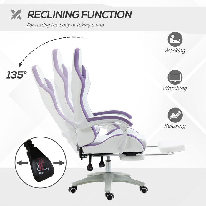Ergonomic Racing-Style Gamer Chair - PU Leather Reclining Seat with 360 Swivel, Footrest, Detachable Headrest & Lumbar Support - Ultimate Comfort for Gaming & Office Work, Vibrant Purple