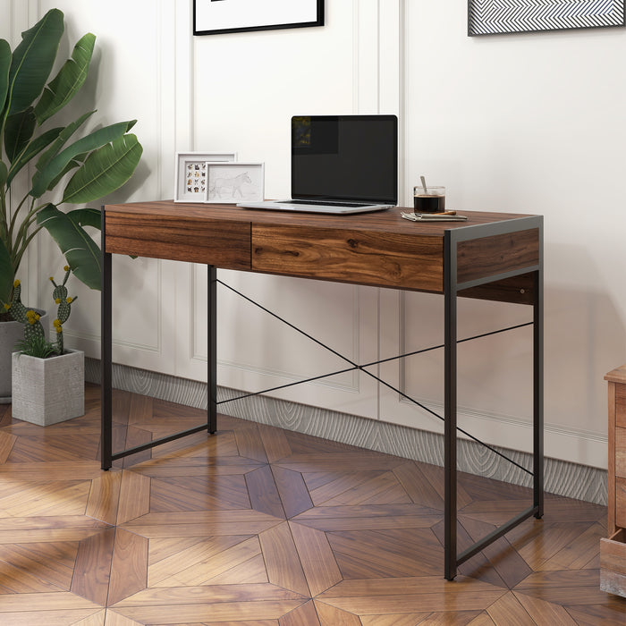 Wooden Study Computer Desk 112x48x76cm - Desk with 2 Drawers for Home Office - Ideal for Students and Teleworkers
