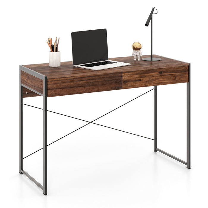 Wooden Study Computer Desk 112x48x76cm - Desk with 2 Drawers for Home Office - Ideal for Students and Teleworkers