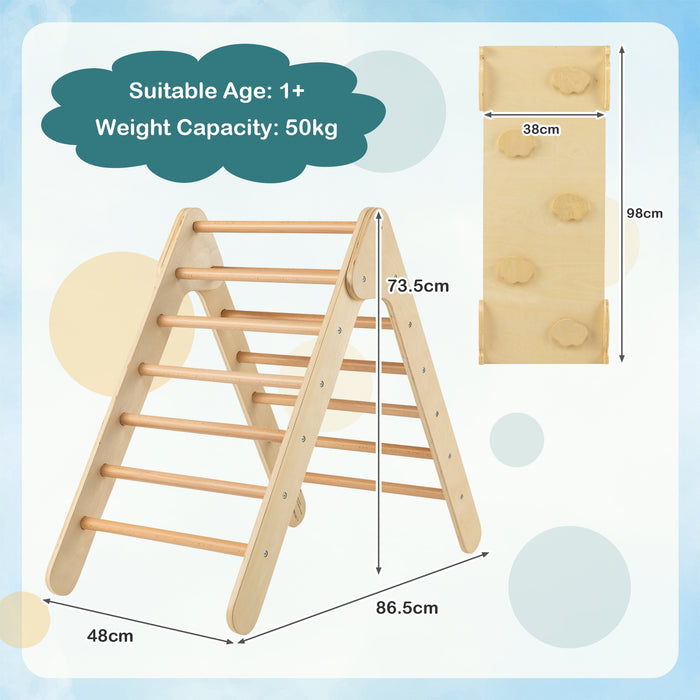Wooden Triangle Ladder Set - Climbing Set with 2-in-1 Reversible Ramp, Multicolor - Encourages Physical Activity and Development for Kids