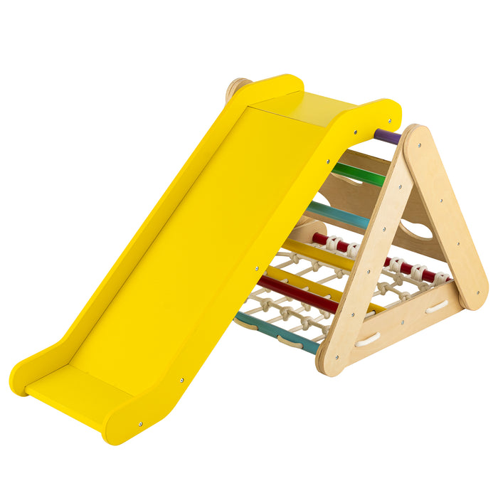 Wooden Triangle 4-in-1 Climbing Set - Features Ramp & Sliding Board, Colourful Design - Ideal Play Equipment for Kids' Active Play & Motor Skills Development