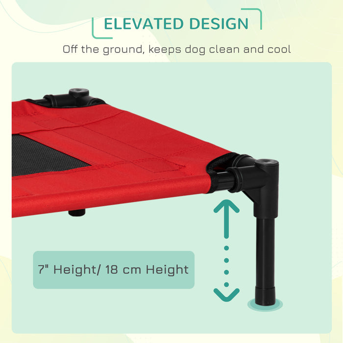 Portable Raised Dog Bed with Sturdy Metal Frame - Elevated Pet Cot in Black and Red for Small Breeds - Ideal for Camping and Outdoor Comfort