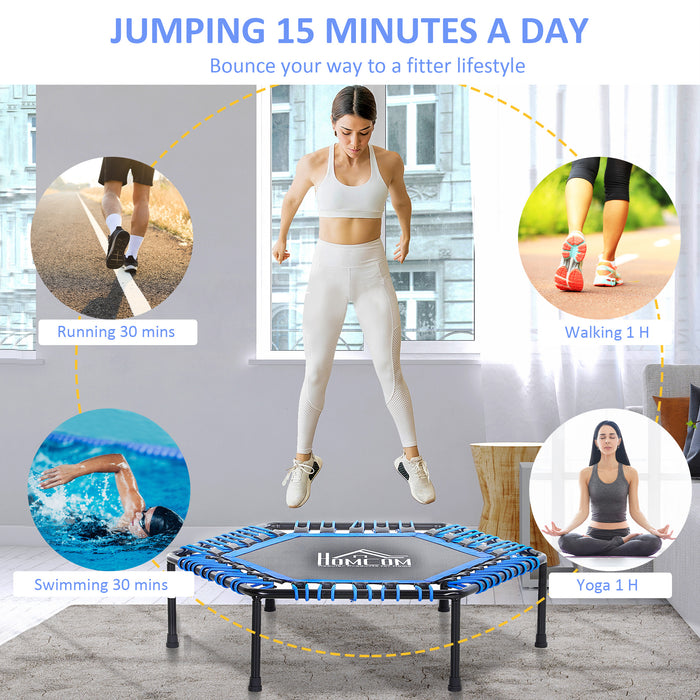 Mini Hexagon Trampoline with 40" Steel Frame - Durable Indoor/Outdoor Fitness Equipment in Blue - Ideal for Kids and Cardio Workouts