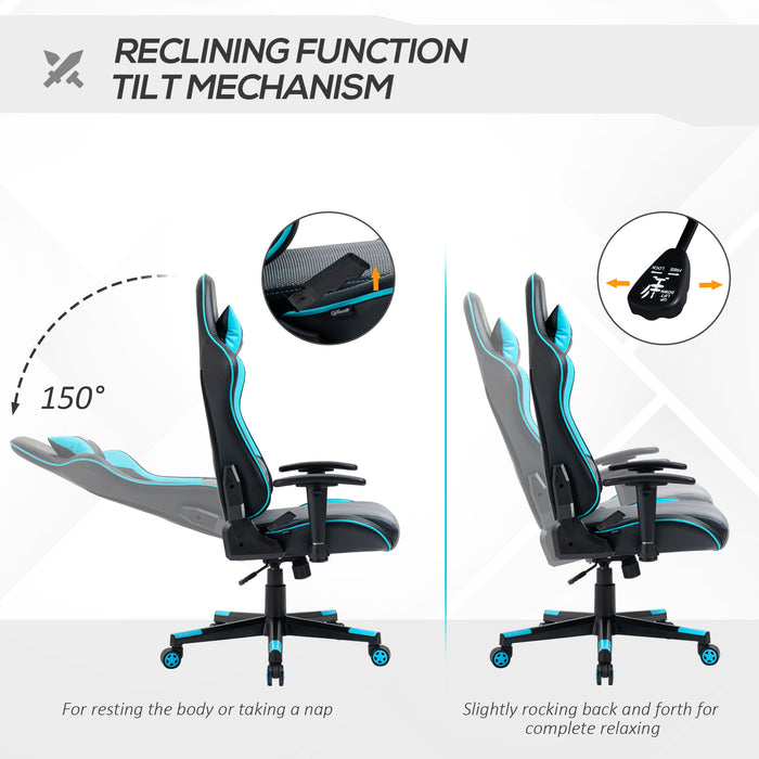 Ergonomic Racing Gaming Chair - High Back Adjustable Swivel Office Desk Chair with Headrest, Sky Blue - Ideal for Gamers & Comfortable Work Sessions
